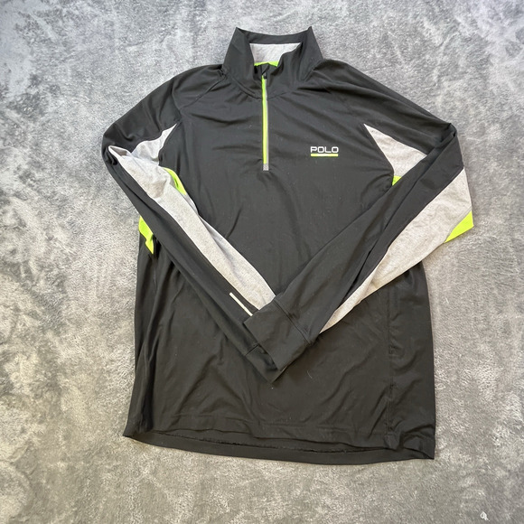 Polo Sport Shirt Mens Large US Open Tennis Pullover 1/4 Zip Neon Long Sleeve - Picture 1 of 7